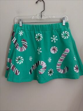 Belle Cher Green Candy-Print Skater Skort with Sequin Accents